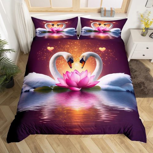 Romantic Floral Swan Print Bed Set
