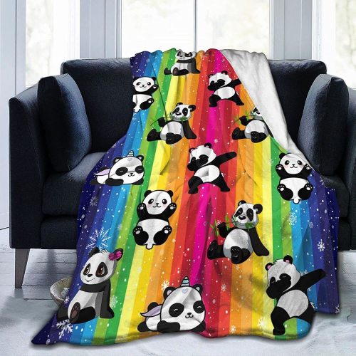 Rainbow Panda Flannel Blanket