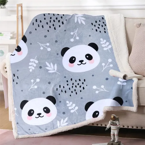 Cartoon Panda Head Print Blanket