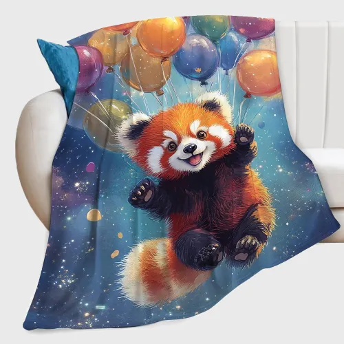 Balloons Red Panda Print Blanket