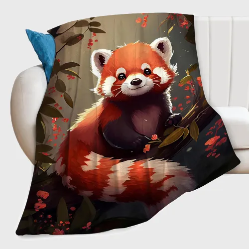 Cartoon Red Panda Print Blanket