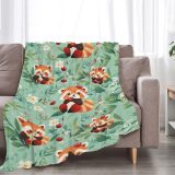 Cute Cartoon Red Panda Cherry Print Blanket