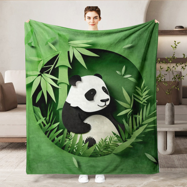 Green Panda Bamboo Print Blanket