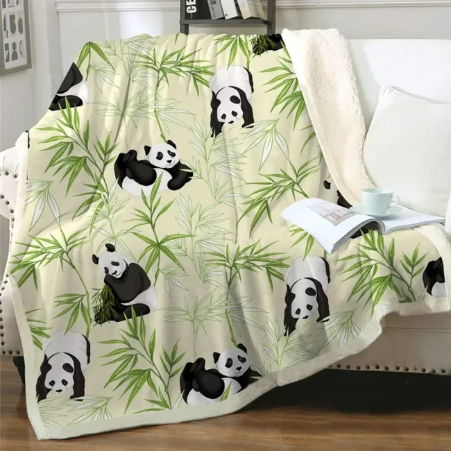 Panda Bamboo Leaves Print Blanket