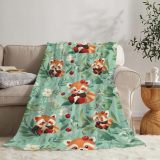Cute Cartoon Red Panda Cherry Print Blanket
