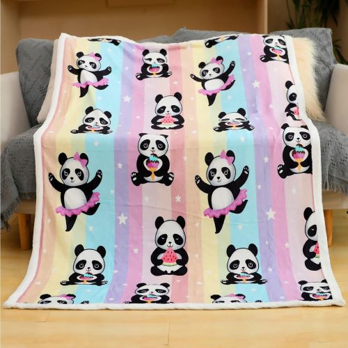 Rainbow Cartoon Panda Print Blanket