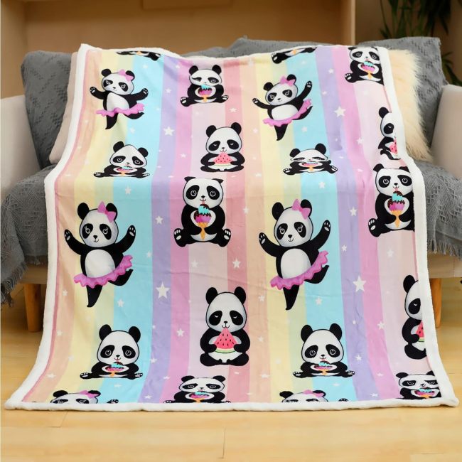 Rainbow Cartoon Panda Print Blanket