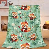 Cute Cartoon Red Panda Cherry Print Blanket