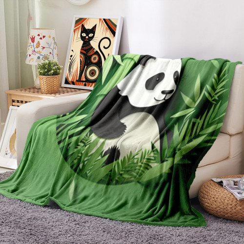 Green Panda Bamboo Print Blanket