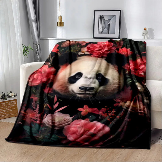 Floral Panda Print Blanket