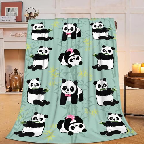 Panda And Bamboo Leaves Print Blanket