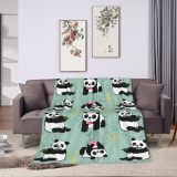 Panda And Bamboo Leaves Print Blanket