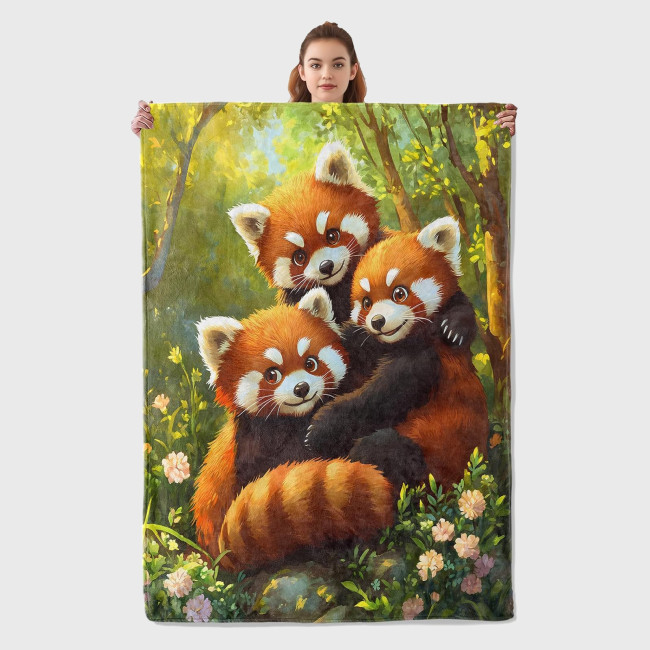 Red Panda Family Print Blanket