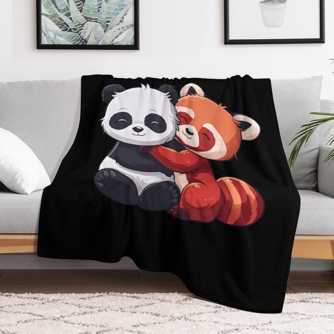 Panda And Red Panda Print Blanket