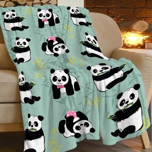 Panda And Bamboo Leaves Print Blanket
