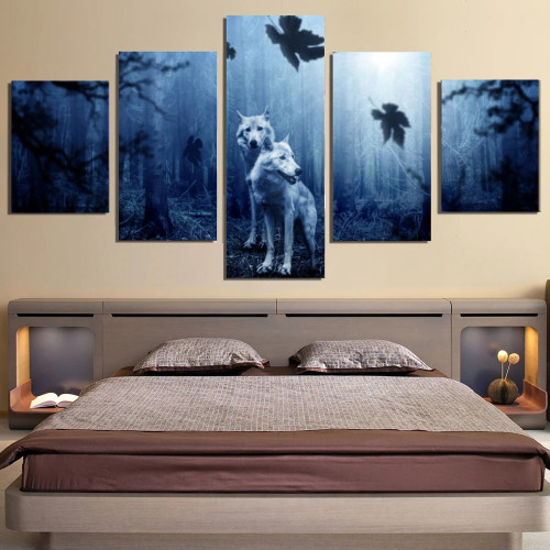 Wolves And Maple Leaves Print Canvas Painting