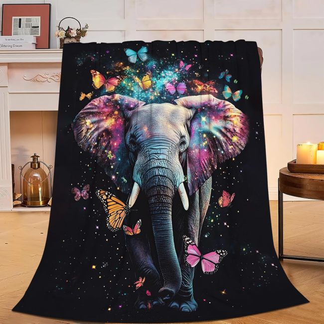 Galaxy Elephant Butterfly Throw Blanket
