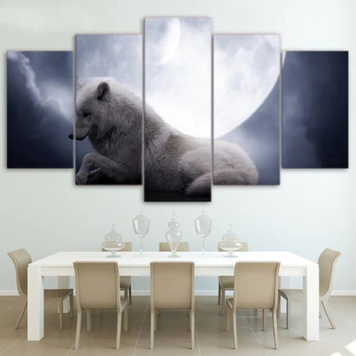 White Wolf Moon Canvas Painting