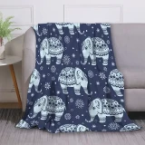 Cute Mandala Elephant Print Blanket