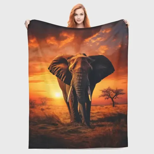 African Elephant Print Blanket