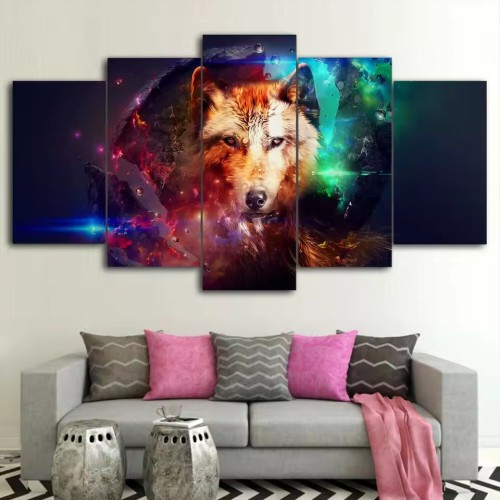 Galaxy Wolf Canvas Painting