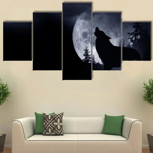 Wolf Howling At Moon Print Canvas Painting