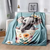 Cute Cartoon Baby Elephant Print Blanket
