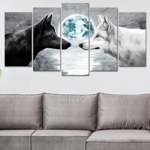 Black And White Wolf Moon Print Canvas Painting