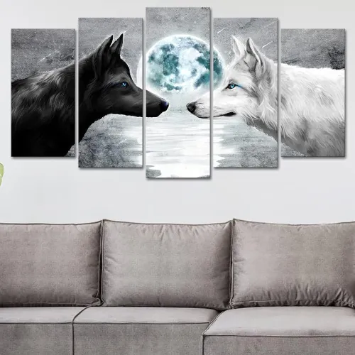 Black And White Wolf Moon Print Canvas Painting
