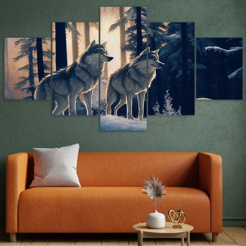 Wolves In Forest Canvas Painting