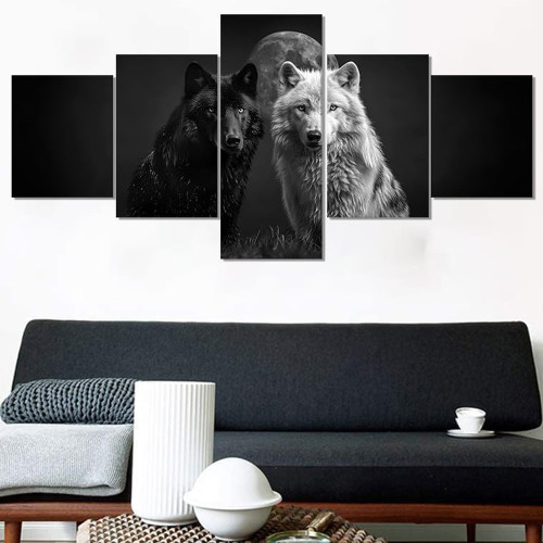 Black And White Wolf Canvas Painting