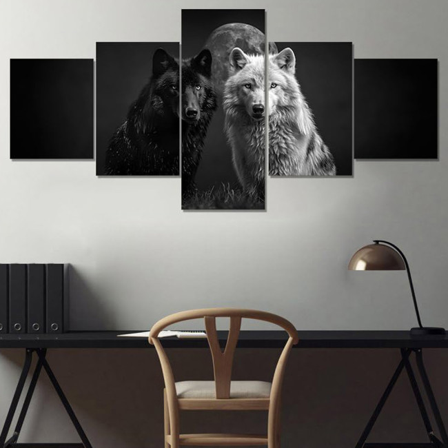Black And White Wolf Canvas Painting