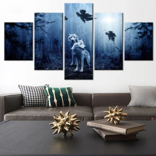 Wolves And Maple Leaves Print Canvas Painting
