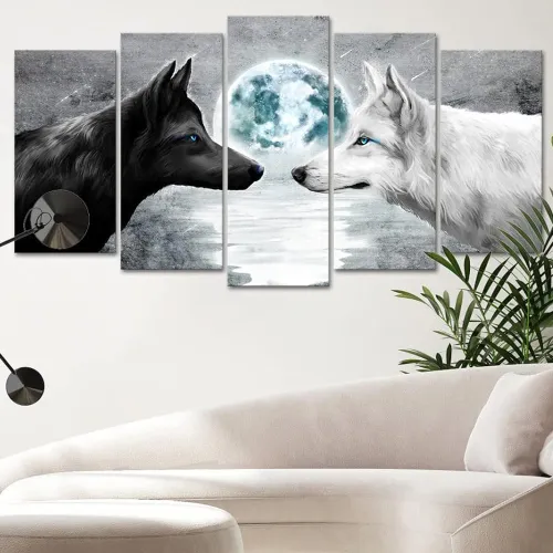 Black And White Wolf Moon Print Canvas Painting