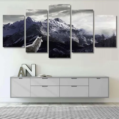 Mountain Wolf Print Canvas Painting