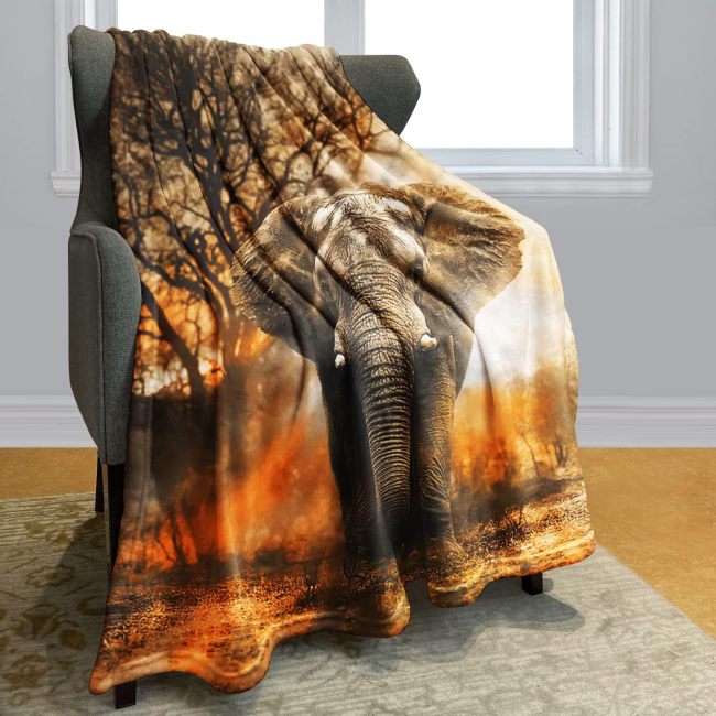Wild Elephant Throw Blanket