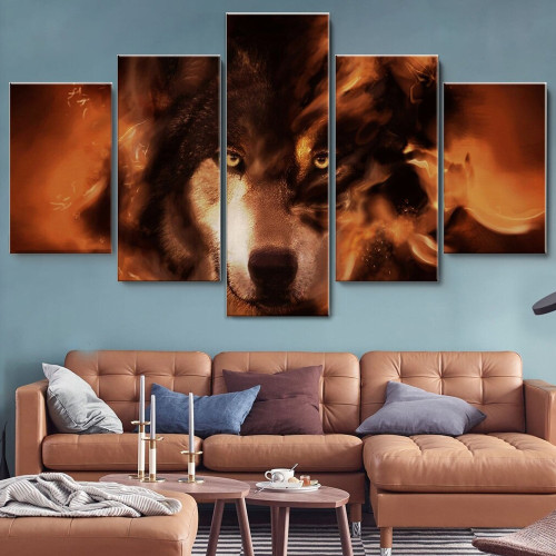 Fire Wolf Print Canvas Painting