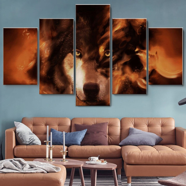 Fire Wolf Print Canvas Painting