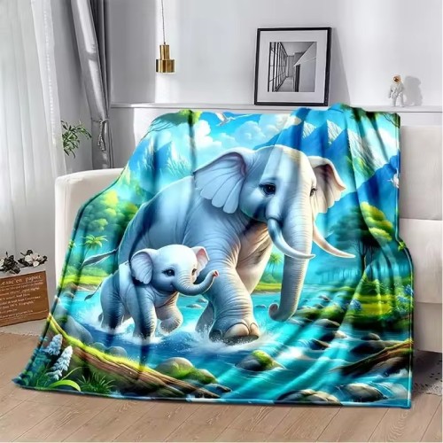 Cartoon Mom Baby Elephant Throw Blanket