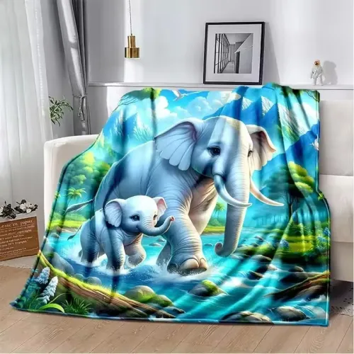 Cartoon Mom Baby Elephant Throw Blanket