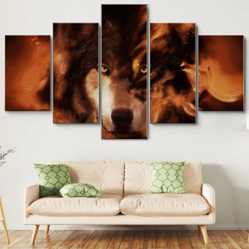 Fire Wolf Print Canvas Painting