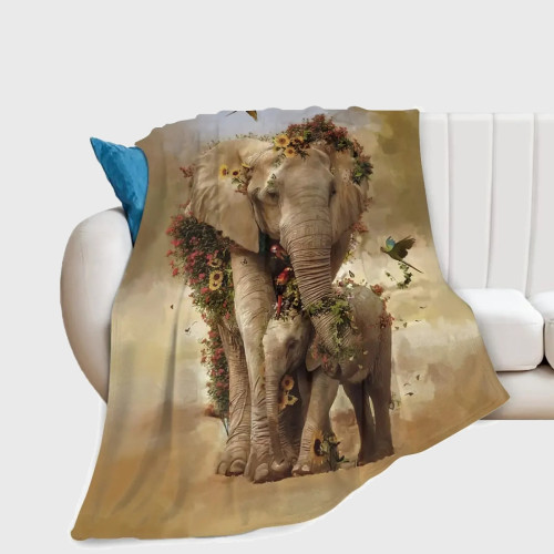 Floral Mom Baby Elephant Print Blanket