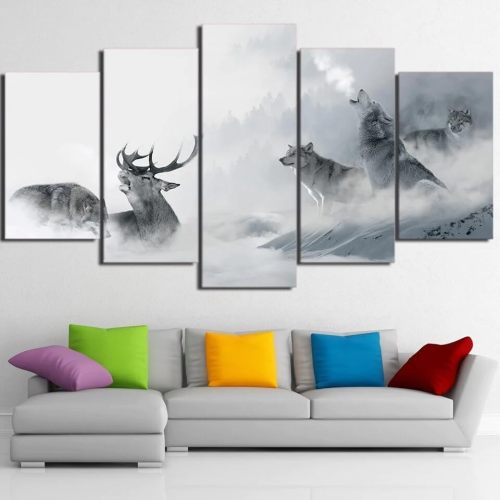 Wolf Packs And Elk Print Canvas Painting