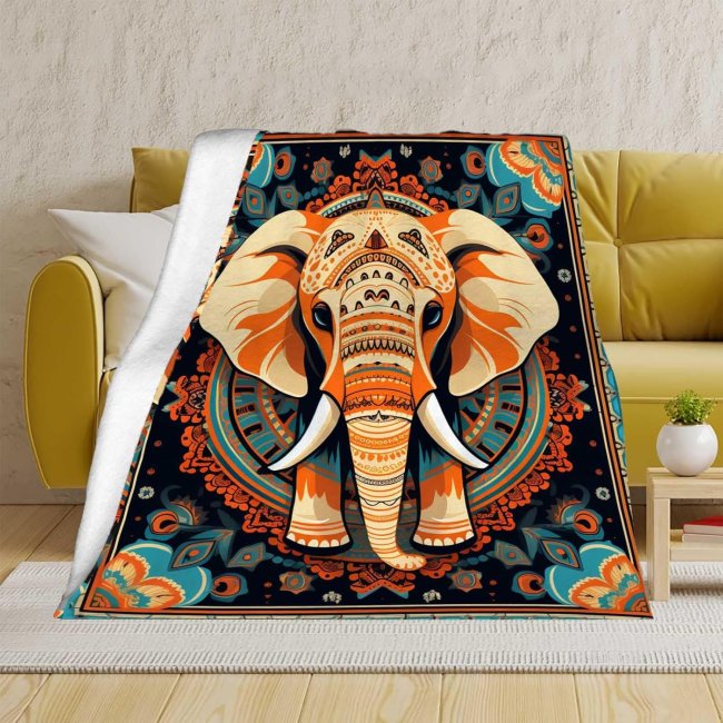 Mandala Elephant Throw Blanket