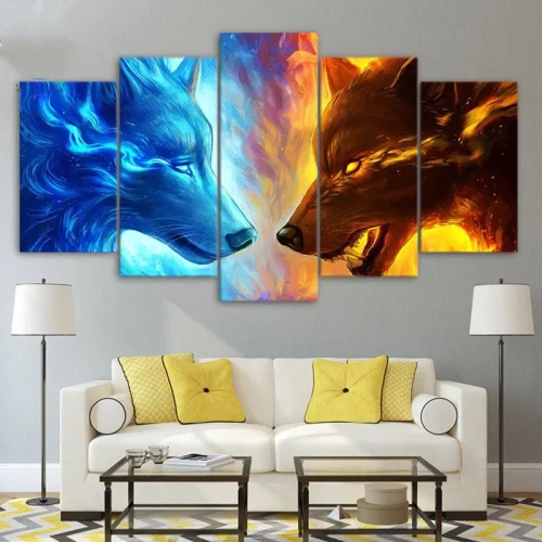 Fire Ice Wolf Canvas Painting