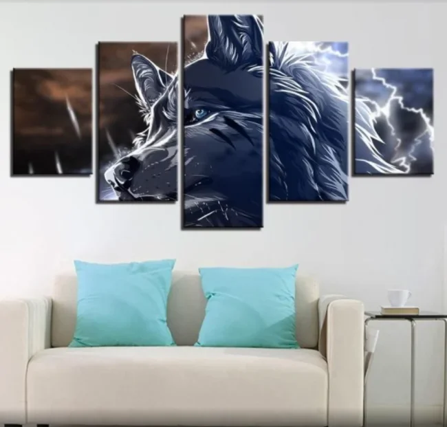 Lightning Wolf Print Canvas Painting