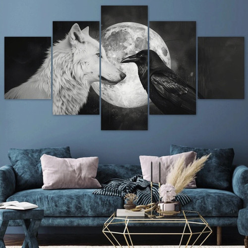 Wolf And Raven Print Canvas Painting