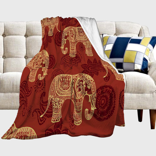 Elephant Print Red Blanket
