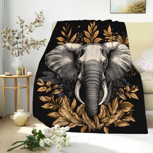 Elephant Leaves Print Fleece Blanket
