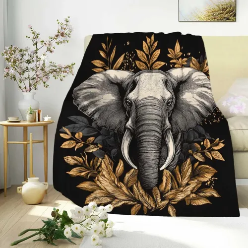 Elephant Leaves Print Fleece Blanket